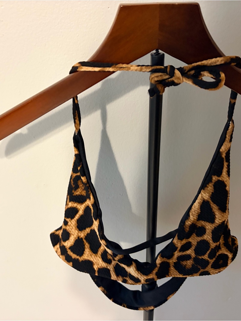 Leopard Print Bandeau Bikini Top - Black & Tan